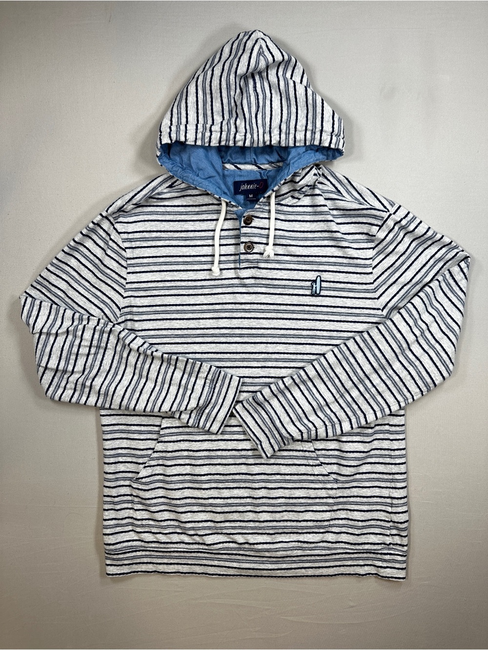 johnnie-O Striped Hooded Long Sleeve Shirt - Gray & Navy